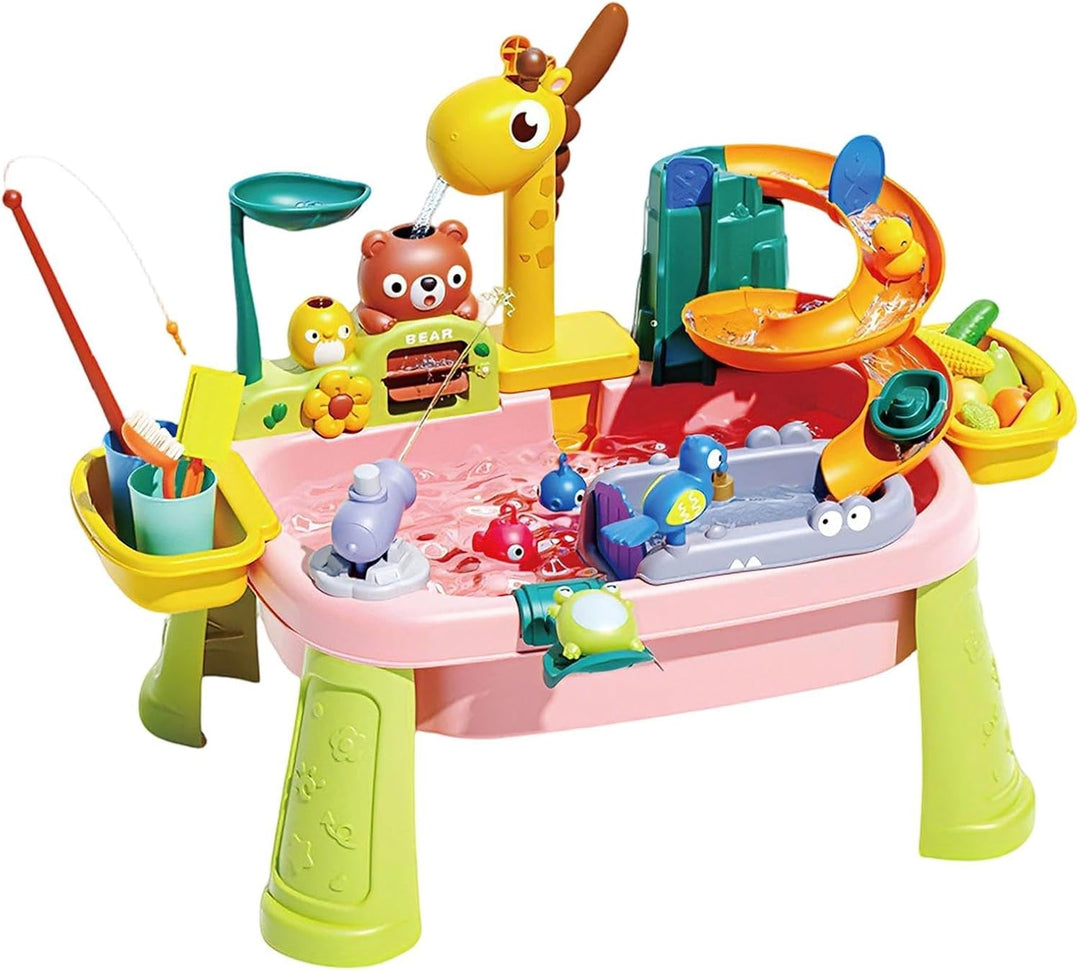 Kinder Wassertisch | Lehrreiches Angelset mit niedlichem Giraffenhahn | Kinder-Waschbecken mit flies