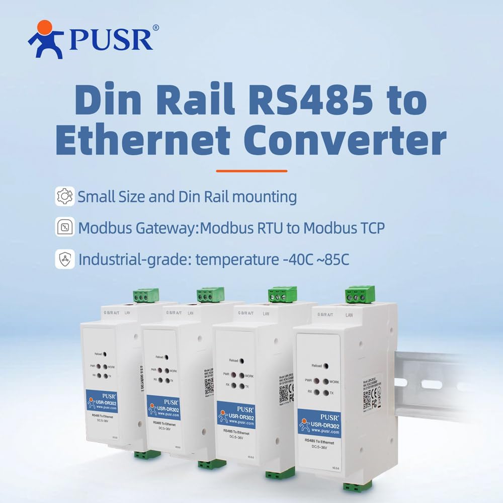 PUSR DIN-Schiene RS485 zu Ethernet Konverter Modbus RTU zu TCP Modbus Gateway überträgt Daten transp