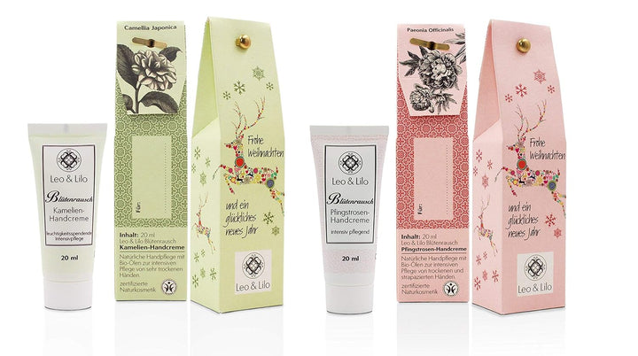 Leo & Lilo Handcreme Geschenkset Kleiner Weihnachtsgruss - 6 einzeln verpackte Naturkosmetik zertifi