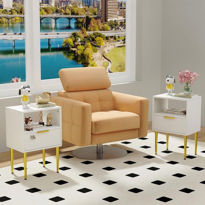 Lvhecforhm Nachttisch Weiss, Nachtschrank mit 1 Schubladen, Nachttische mit 1 Offenen Ablagen, Moder