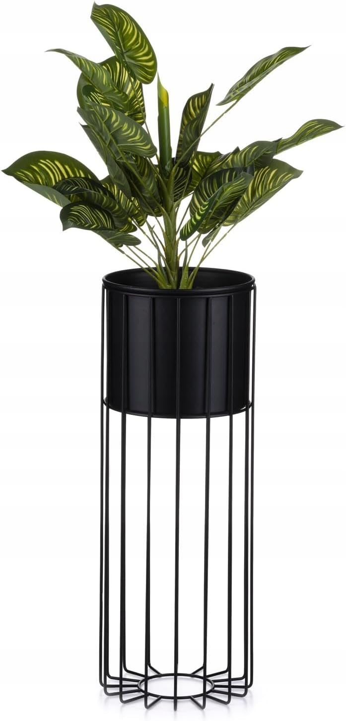 HowHomely Blumensäule aus Draht mit Übertopf Metall rund schwarz 55x20x20 cm