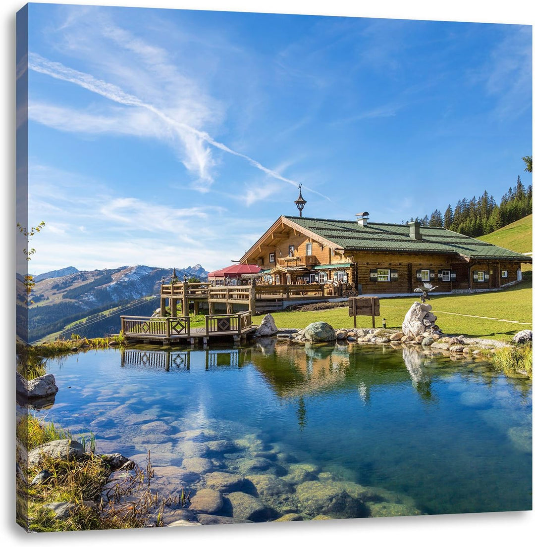 Schönes Haus in den Alpen, Format: 70x70 auf Leinwand, XXL riesige Bilder fertig gerahmt mit Keilrah