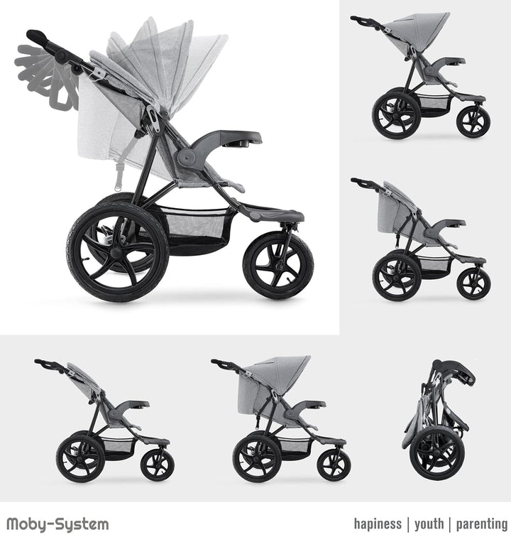 Moby-System Runner Dreirad-Kinderwagen Buggy Mountain Schwarz Für Kinder Bis 15 Kg, Es dreht sich gu