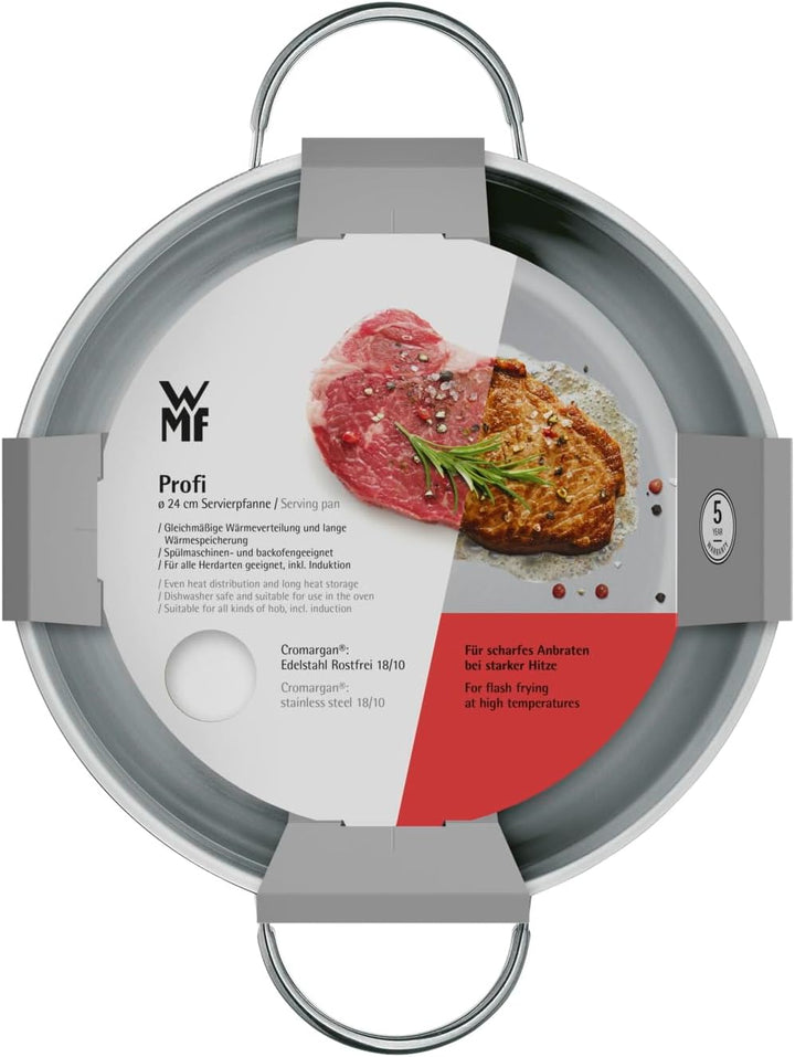 WMF Profi Servier-/ Bratpfanne 24 cm Induktion, Edelstahlpfanne unbeschichtet, Cromargan Edelstahl p