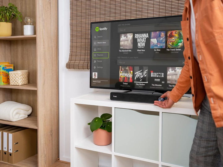 Trust Arys Soundbar, PC Lautsprecher, USB Betrieb, 12 W Spitzenleistung, 3,5 mm AUX Anschluss, Compu