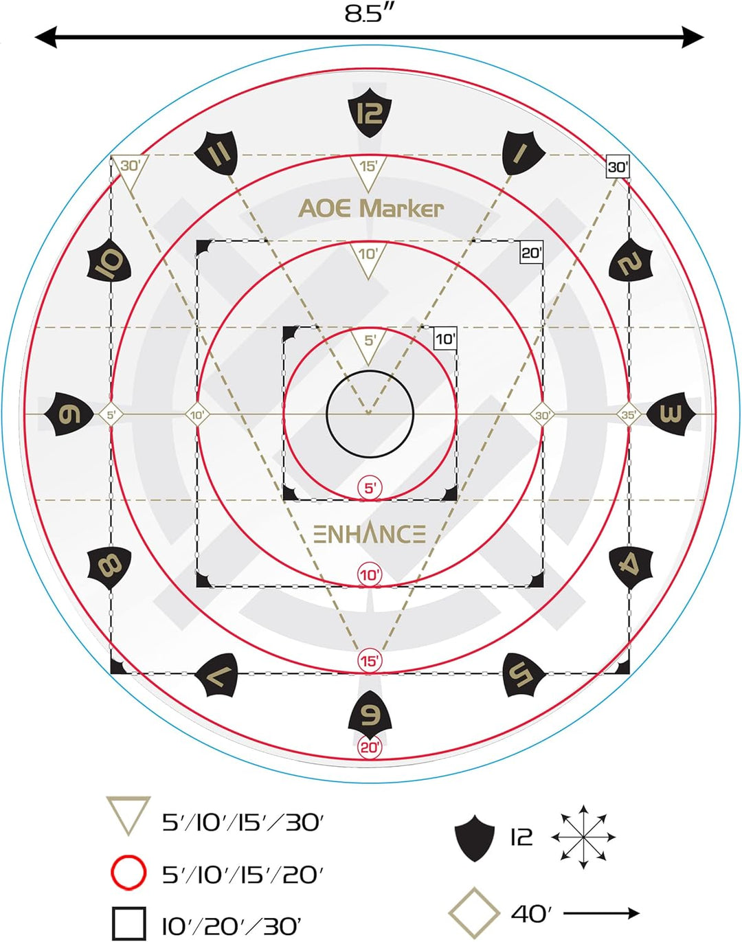 ENHANCE Spell AOE Damage Marker für Tabletop-RPG-Spiele - D & D-Wirkungsbereichsvorlage Bestimmt die