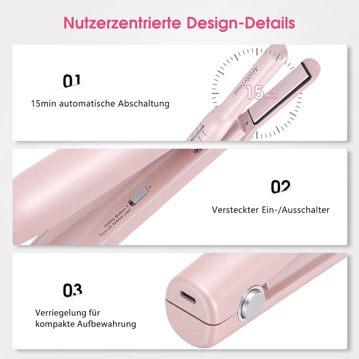 AraSyleon Glätteisen Kabellos Mini 2 in 1 mit Akku, 3D Titan Platten Mini Glätteisen, 20s Aufheizung