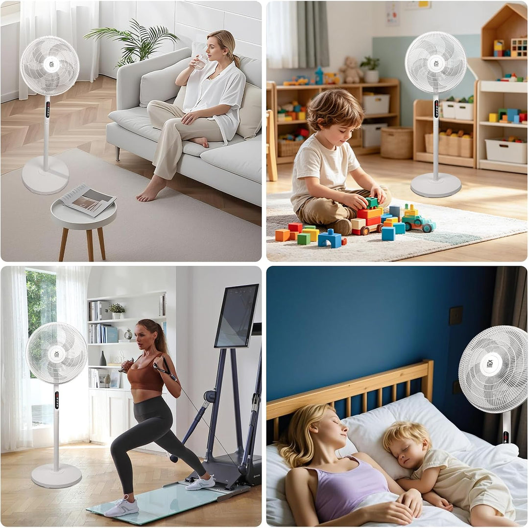 EXTRASTAR 16 Zoll Standventilator mit Fernbedienung, 6 Windstufen, 9h Timer, 70° automatische Schwen