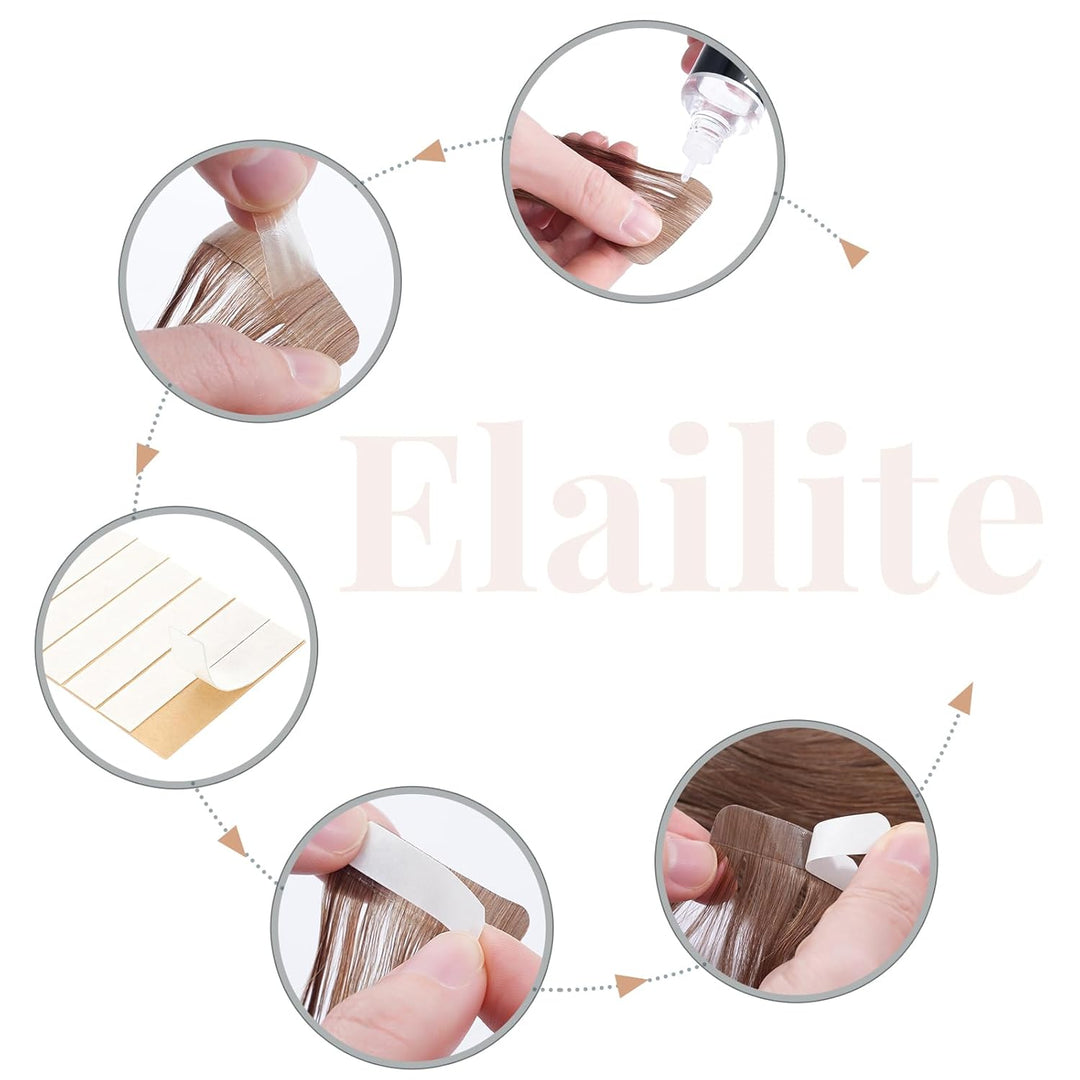 Elailite Echthaar Extensions Tape in 20 Stück Kleberband #2A Leberbraun, 30cm Haarverlängerungen Uns