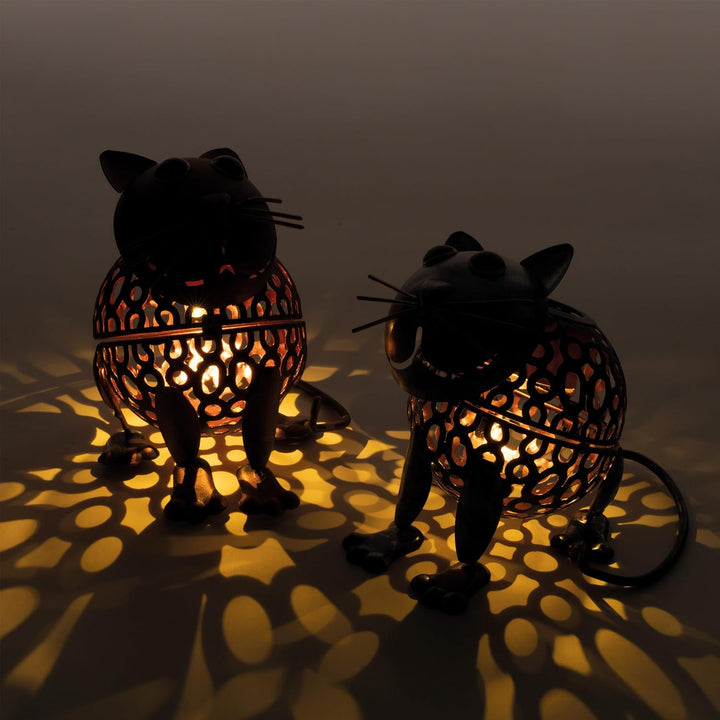 Esotec Solar Gartenfiguren Katzenpaar, Silber und kupferfarben, Metall, Akku, Solarmodul, Balkondeko