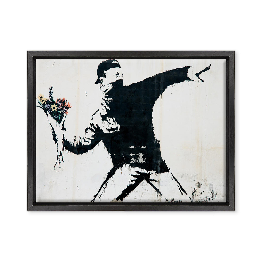 Gemälde auf Leinwand, gerahmt, mit Rahmen, Banksy – Arte Street Art – Blumenlaner – 30 x 40 cm – mod