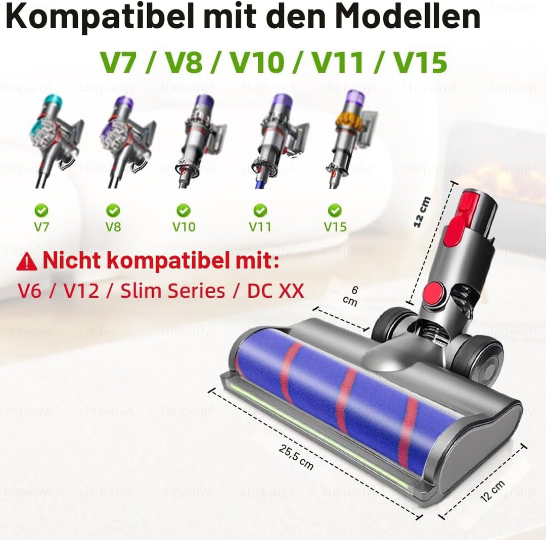 LED Bürste Zubehör kompatibel für Dyson V7/V8/V10/V11/V15 Staubsauger, Weiche Flaumbürste mit Staubd