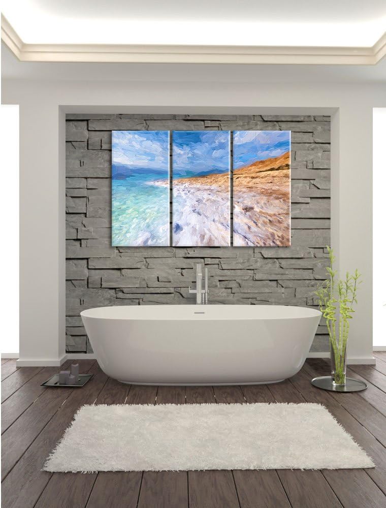 Pixxprint Das Tote Meer bei Tag Pinsel Effekt 3-Teiler Leinwandbild 120x80 Bild auf Leinwand