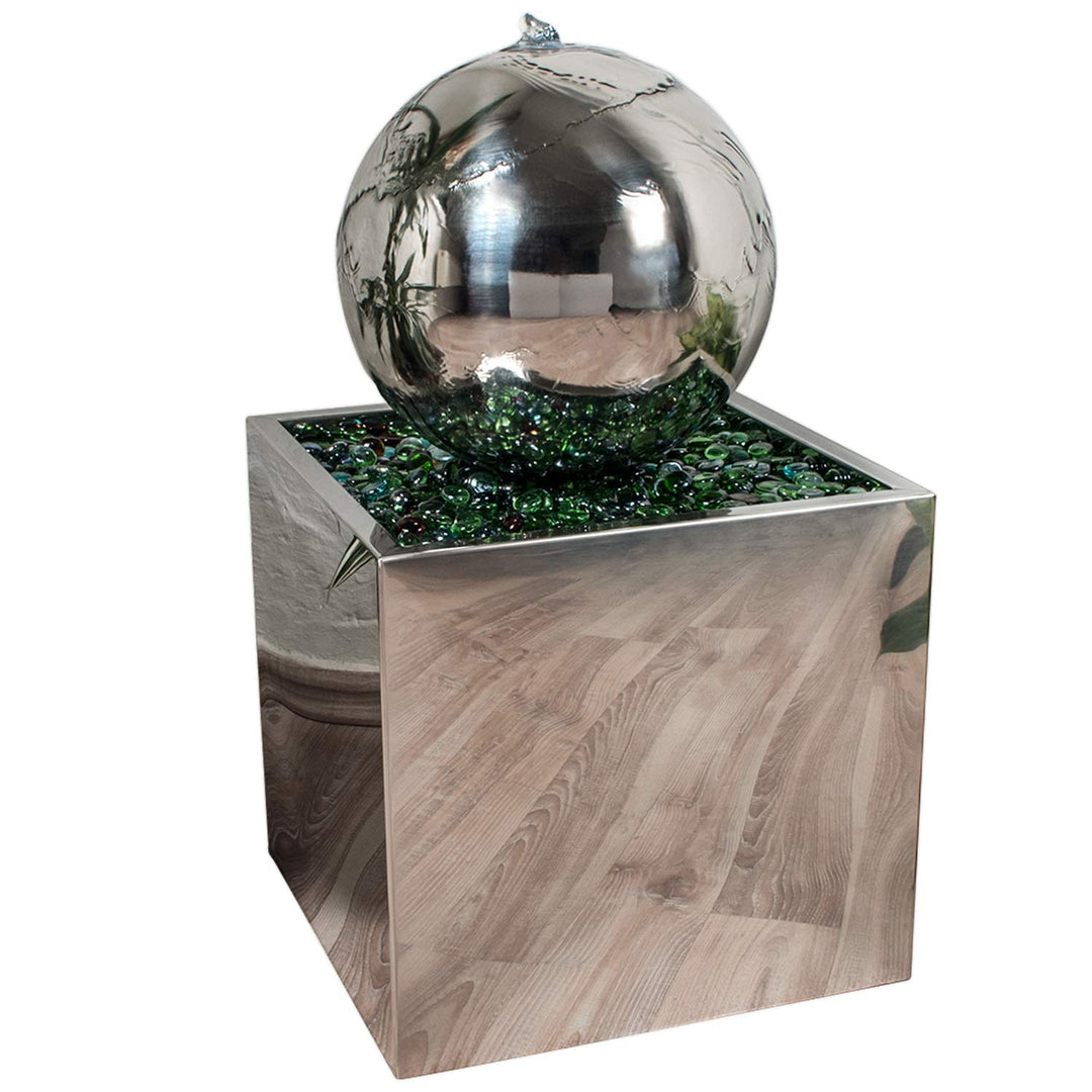 Köhko® Springbrunnen Ø 20 cm mit LED-Beleuchtung in eckigen Edelstahlbecken hochglanzpoliert 21015 G
