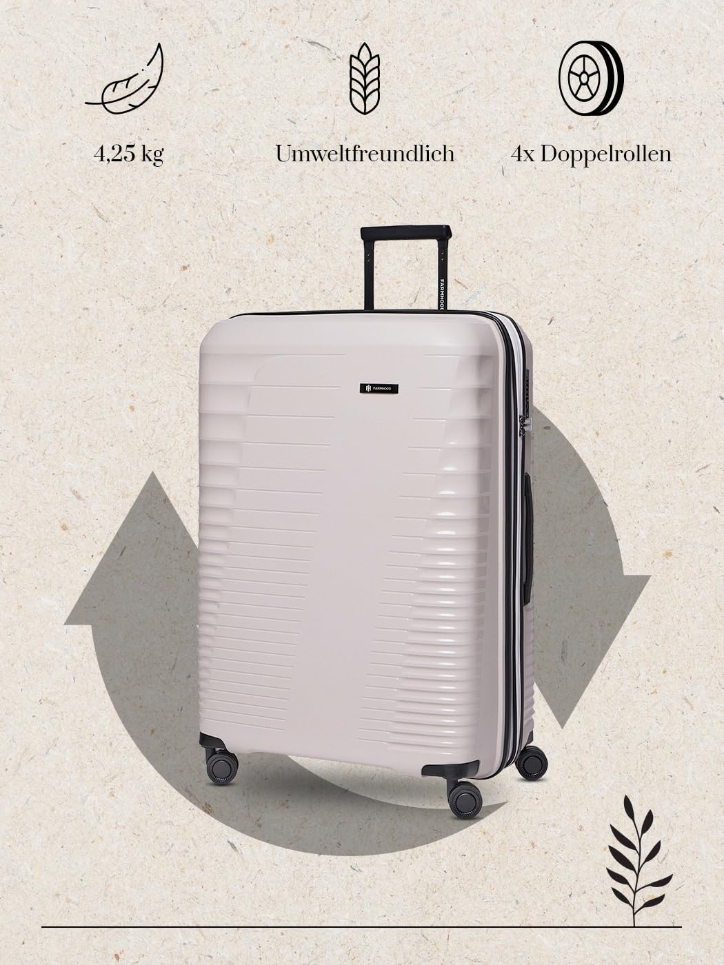 Eco Edition grosser Hartschalen Check-in Koffer nachhaltig | XL Trolley 53 x 31 x 77 cm mit Dehnfalt