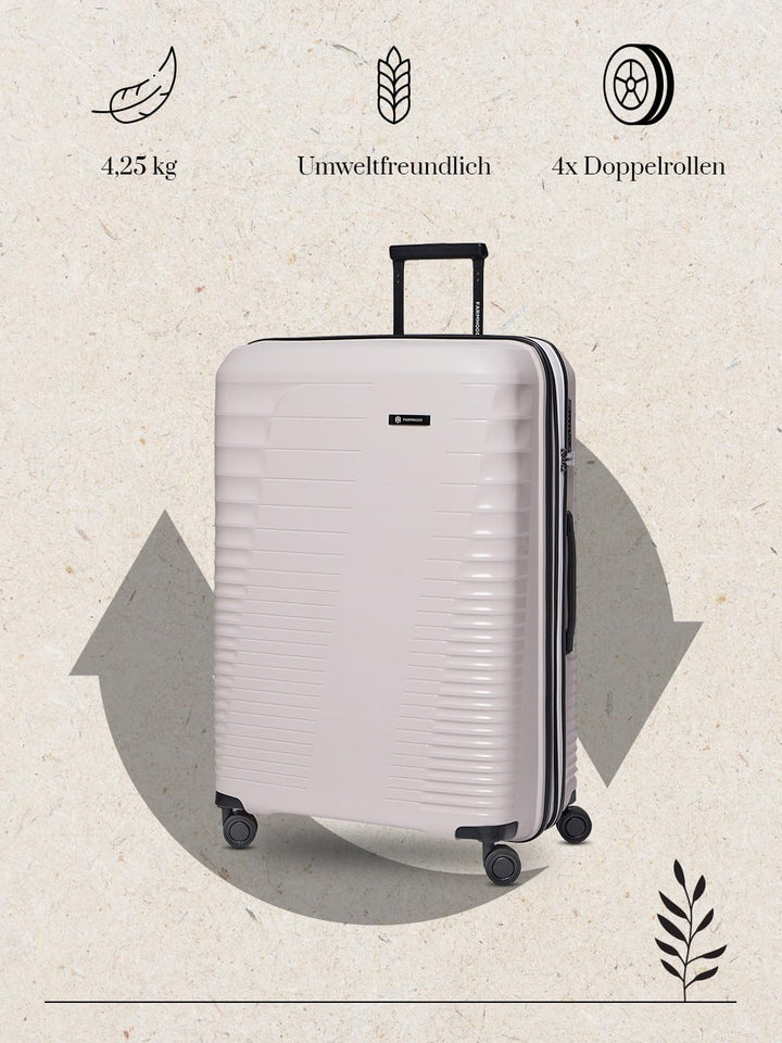 Eco Edition grosser Hartschalen Check-in Koffer nachhaltig | XL Trolley 53 x 31 x 77 cm mit Dehnfalt