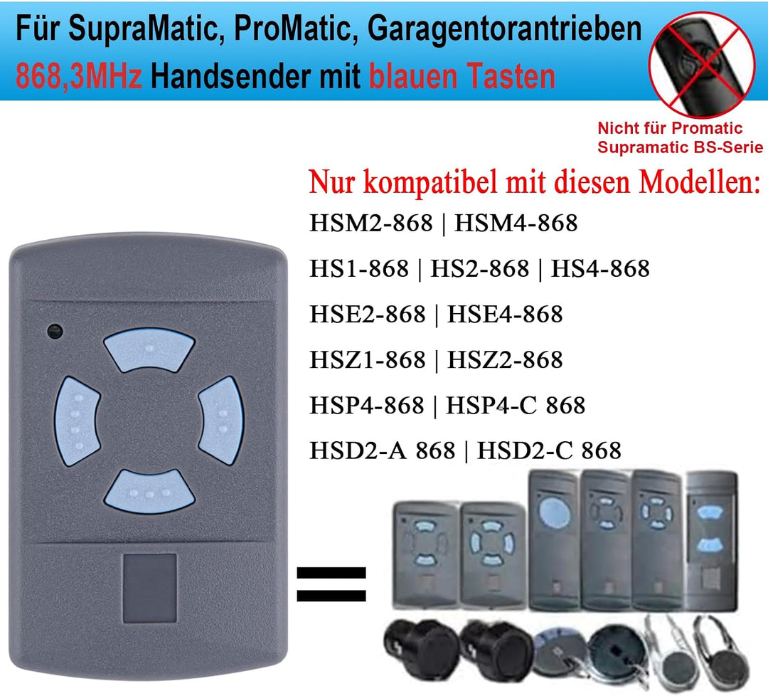 Garagentoröffner Fernbedienung für Hörmann Handsender HSM4-868, 4-Befehl, komlatible mit alle Hörman