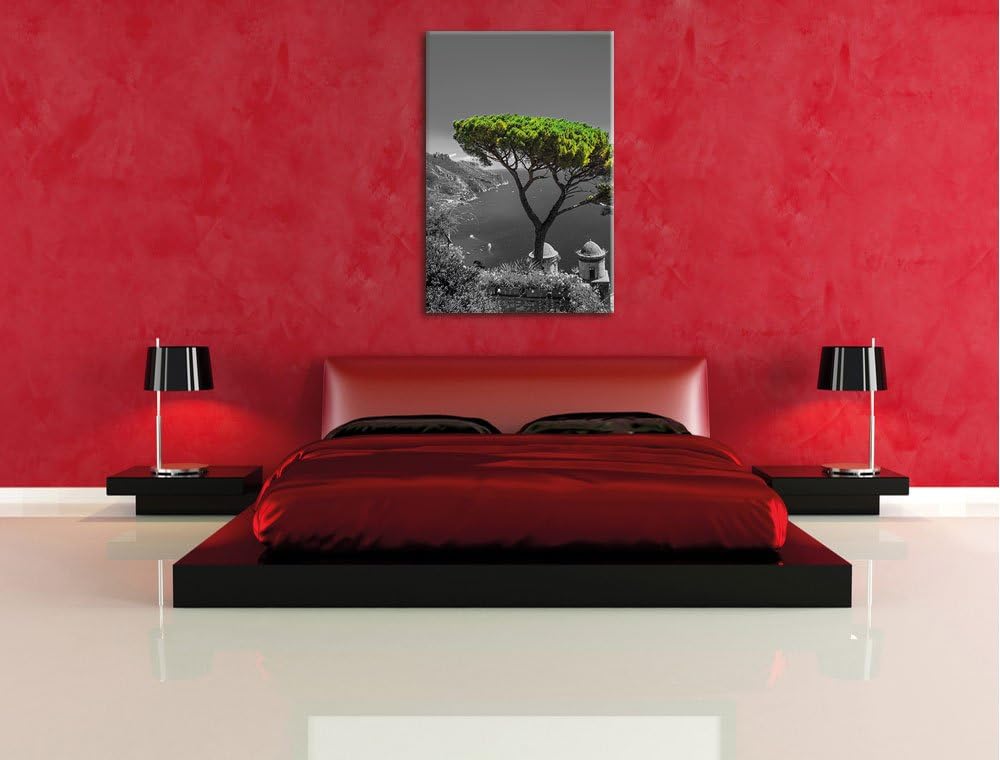 Pixxprint Mediteraner Baum am Mittelmeer als Leinwandbild/Grösse: 100x70 cm/Wandbild/Kunstdruck/fert