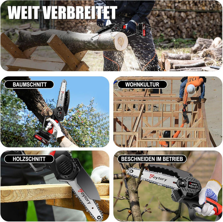 Mini Kettensäge mit Akku 6 Zoll Mini Kettensäge Elektro mit Akku 1500mAh Handkettensäge Akku Bürsten