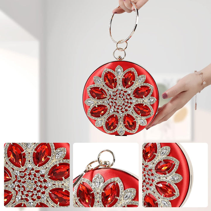 CORIOS Damen Strass Abendtasche Elegant Rund Brauttasche Diamant Clutch Bag Luxus Handgelenktasche A