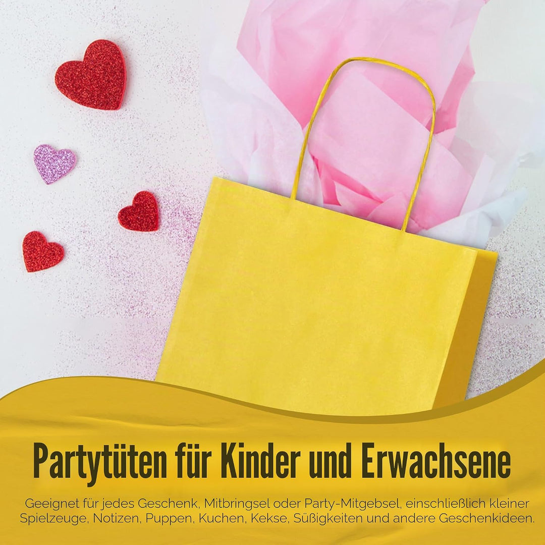 Thepaperbagstore 30 Gelbe Klein Partytüten aus Papier mit Henkeln – 18x22x8cm – Bunte Geschenktüten