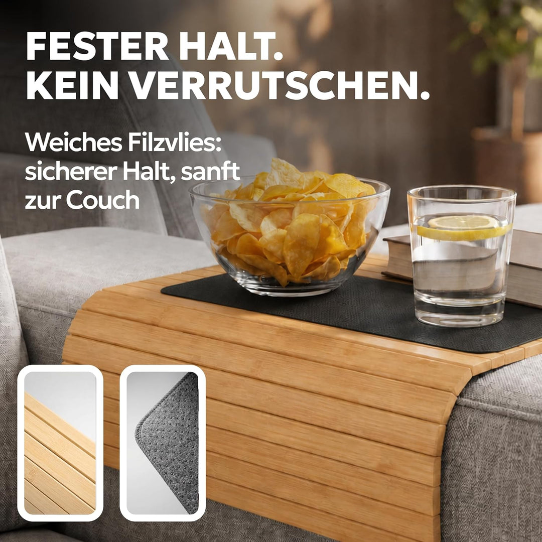 BAM BOO BOX Sofatablett aus Bambus - Couch Tablett flexibel - Sofatablett Armlehne - Sofa Tablett Ho