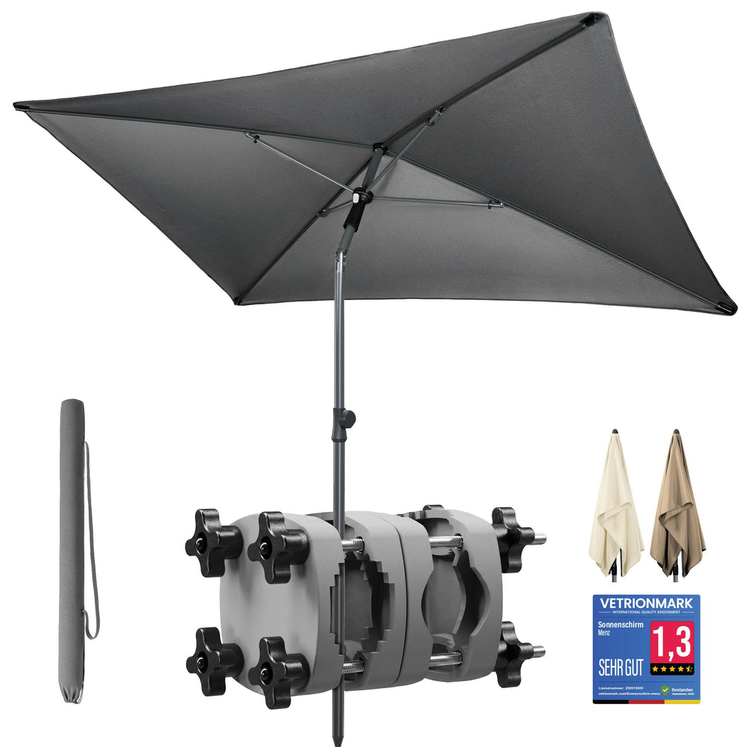 4smile Sonnenschirm Balkon SunnyShade 3-in-1 SET in Anthrazit - UPF 50+ Sonnenschirm rechteckig 200