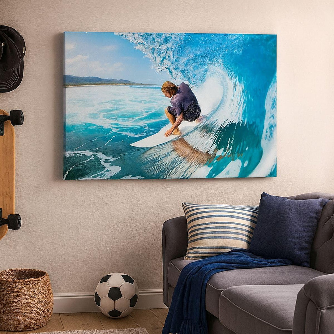 Bilder auf Leinwand Surfen Surfer Ozean Welle Leinwandbild 70x50cm Wandbilder Dekoration Wohnzimmer