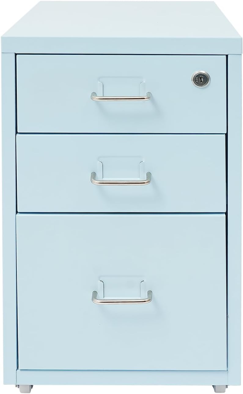 Rollcontainer, Aktenschrank mit 3 Schubladen, Büroschrank mit Rollen, Metall Schreibtisch Unterschra
