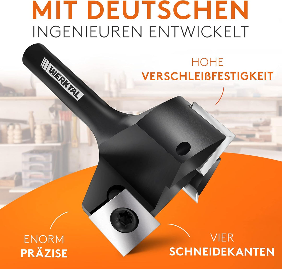 WERKTAL - Planfräser 8mm Schaft [39mm Durchmesser] - Präziser Hobelfräser mit 10 extra Wendeschneidp