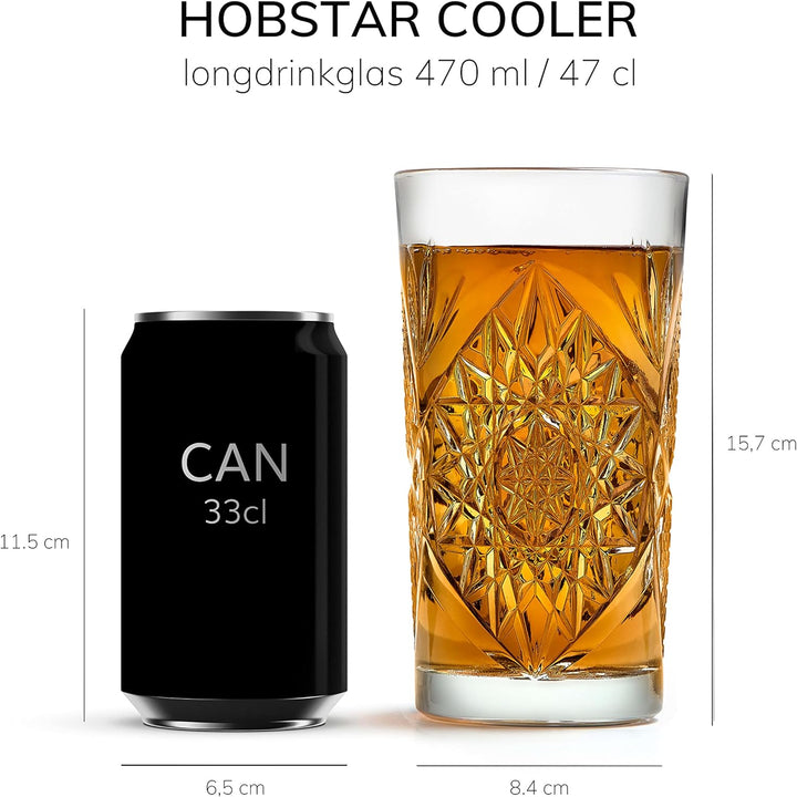 Libbey - Hobstar - Longdrinkglas, Cocktailglas, Wasserglas, Saftglas - 470 ml - Glas - 6er Set - bek