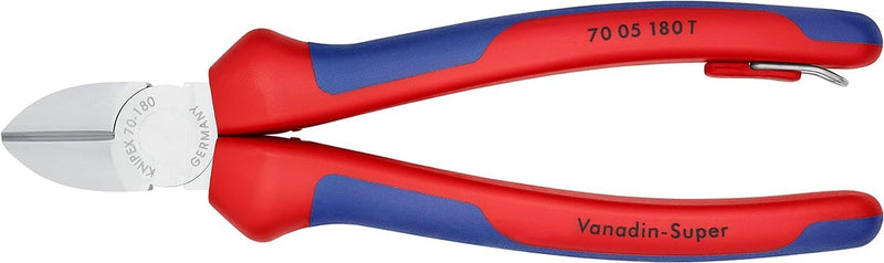 Knipex Seitenschneider verchromt, mit Mehrkomponenten-Hüllen, mit Befestigungsöse zum Anbringen eine