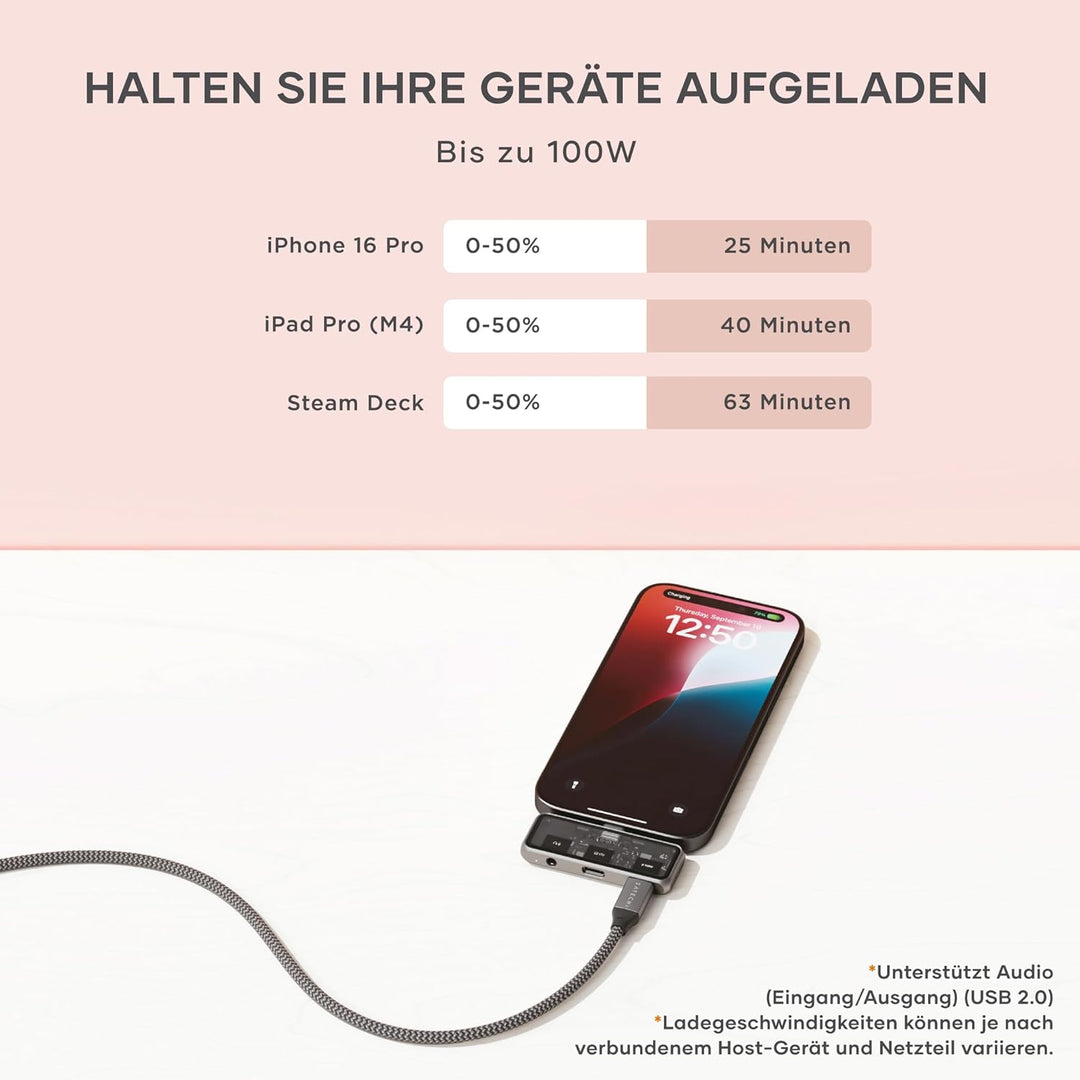 SATECHI USB-C Mobil Hub 4-in-1, 4K HDMI, 100W PD Ladefunktion, 10-Gbit/s-Datenübertragung, 3,5mm Aud