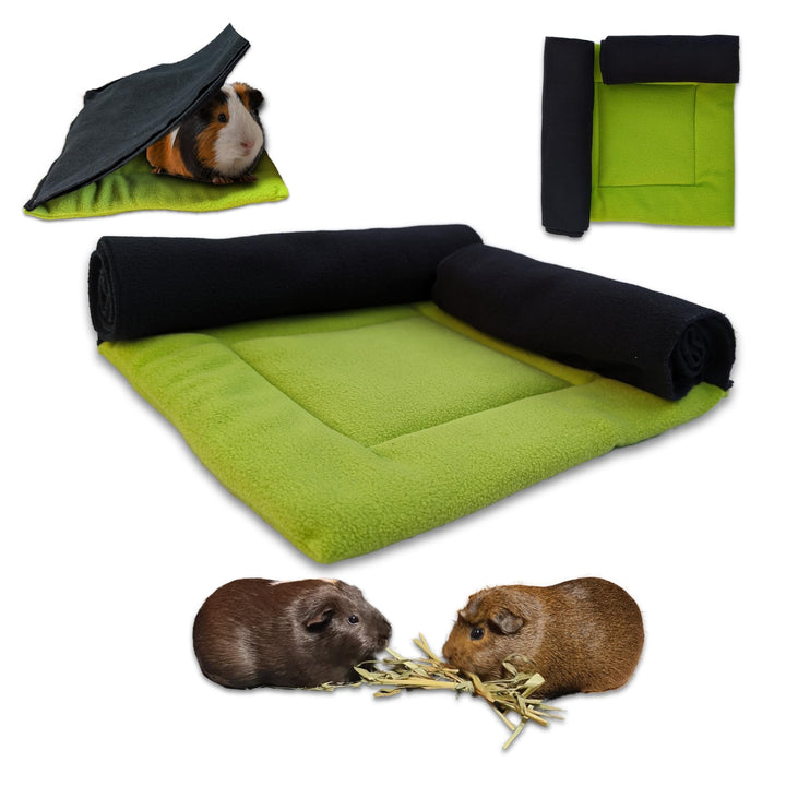 Fleecekissen mit 2 Tunnelröhren für Meerschweinchen und Häschen - 30 cm x 30 cm - saugfähig und bequ