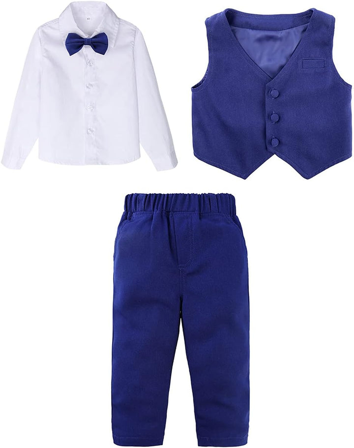 Jungen Gentleman Smoking Anzug Langarm Hemd + Weste + Hosen + Krawatte für Festlich Taufe Hochzeit,