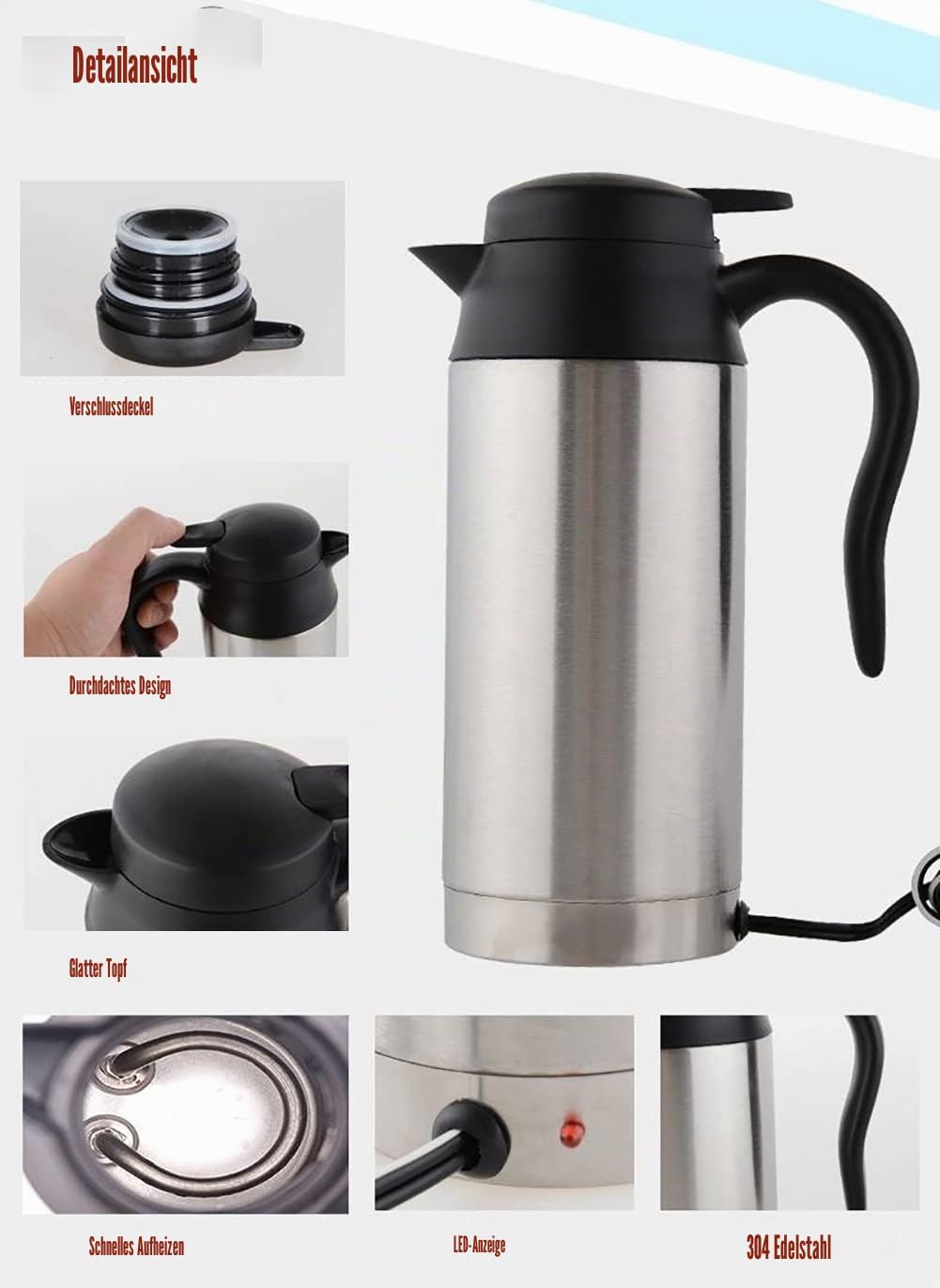 LKW Wasserkocher, 750ml 24V Elektro LKW Wasserkocher, Auto LKW Kaffeetasse mit Zigarettenanzünder La