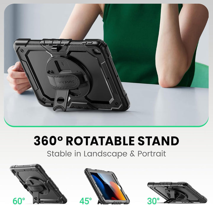 SEYMAC Hülle für iPad 9./8./7. Generation (10,2 Zoll), Stossfeste Hülle mit Displayschutzfolie, Dreh