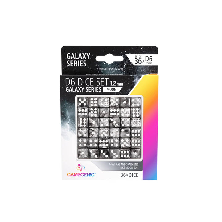 Gamegenic, Galaxy Series - Moon - D6 Dice Set 12 mm Mond, Mond