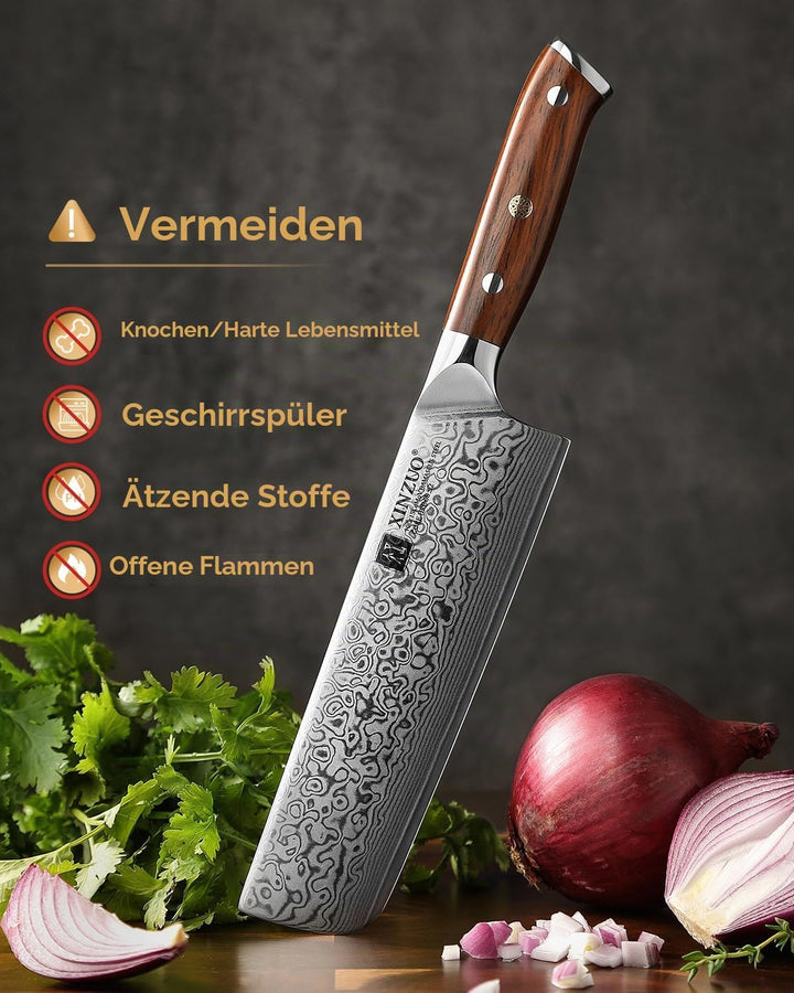 XINZUO 18.5cm Damaskus Nakirimesser, scharf Küchenmesser 67 Schichten Damaststahl profi Kochmesser C