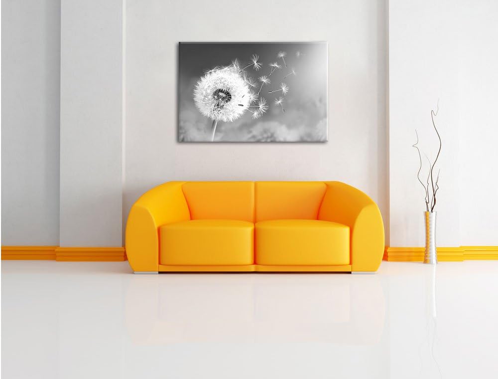 Löwenzahn Samen Kunst B&W, Format: 100x70 auf Leinwand, XXL riesige Bilder fertig gerahmt mit Keilra