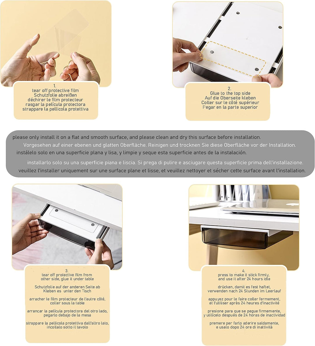 TUKA Unterschreibtisch-Schubladen 24x21x8cm, Selbstklebende Schubladen, Versteckte Unterbauschublade