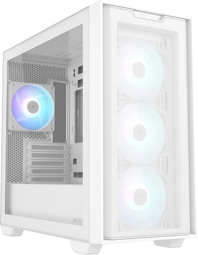 ASUS A21 Plus TG ARGB White microATX PC Gehäuse (vorinstallierte ARGB-Lüfter, Mesh Frontpanel, kompa
