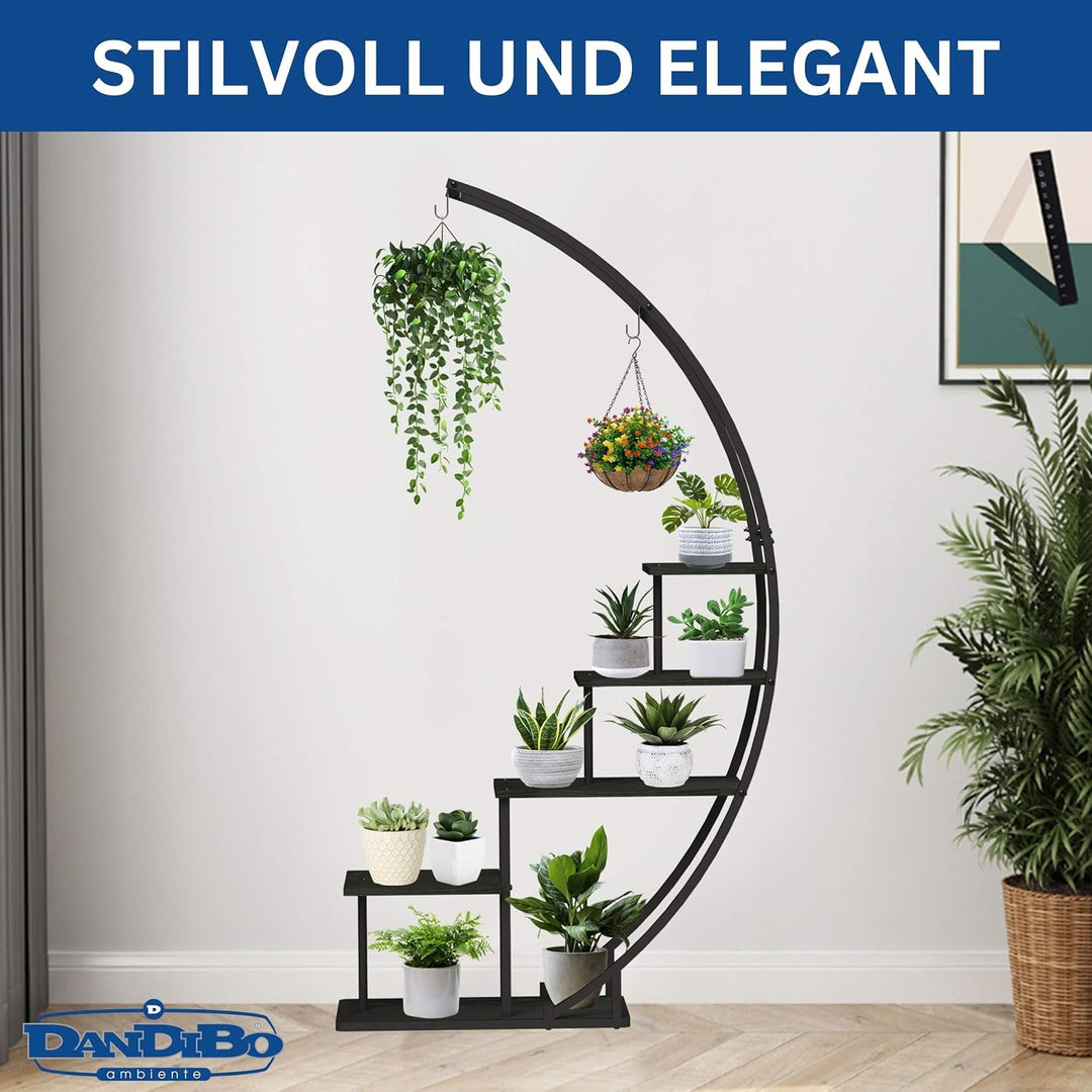 DanDiBo Blumenregal indoor 170 cm Hoch Metall Schwarz Halbrund 96585 Blumentreppe Gross Rund Pflanze