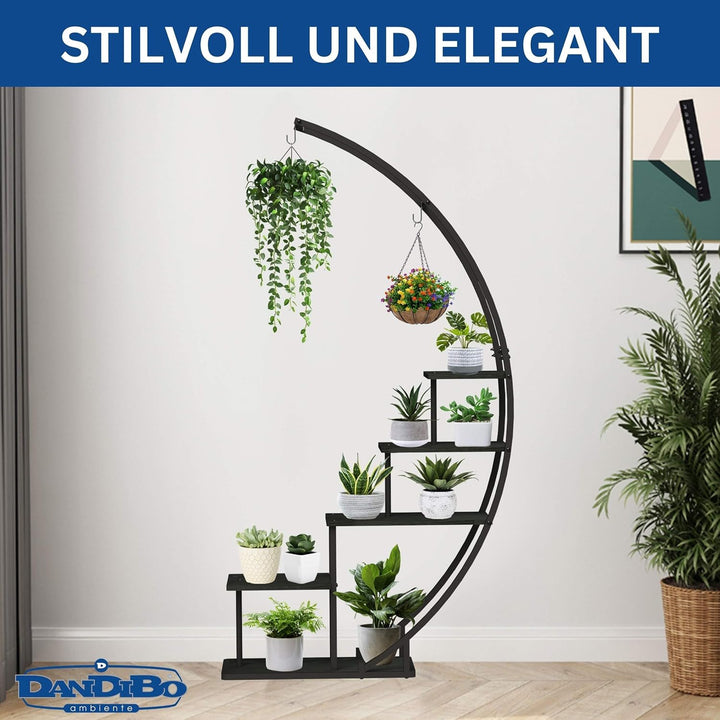 DanDiBo Blumenregal indoor 170 cm Hoch Metall Schwarz Halbrund 96585 Blumentreppe Gross Rund Pflanze