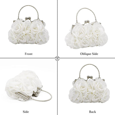 CORIOS Damen Elegante Abendtasche Blumen Clutch Tasche Handtasche mit Kette Kiss Lock Mini Rose Schu