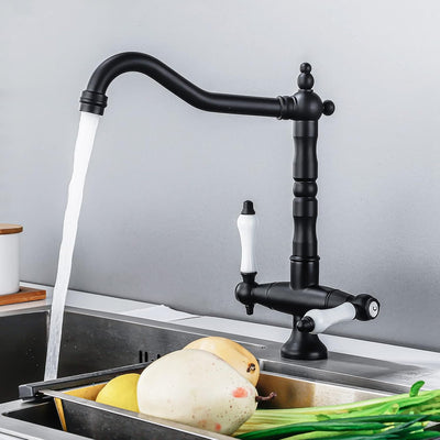 BOAOTX Wasserhahn Küche Schwarz Retro, Küchenarmatur Zweigriffmischer, Spültischarmatur 360° Schwenk