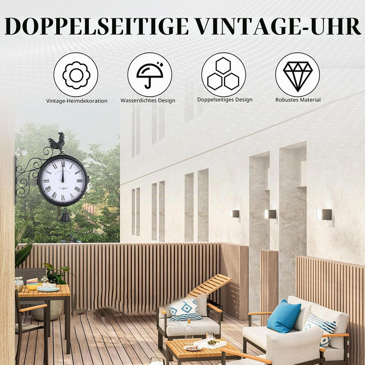 Gartenuhr, Bahnhofsuhr, Bahnhofsuhr Aussen Wetterfest, Doppelseitiges Design, Outdoor Uhr Garten Was