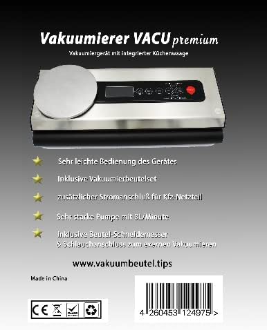 Vakuumierer für Lebensmittel VacuNo.1 - VACU Premium mit integrierter digitaler Küchenwaage – Vakuum