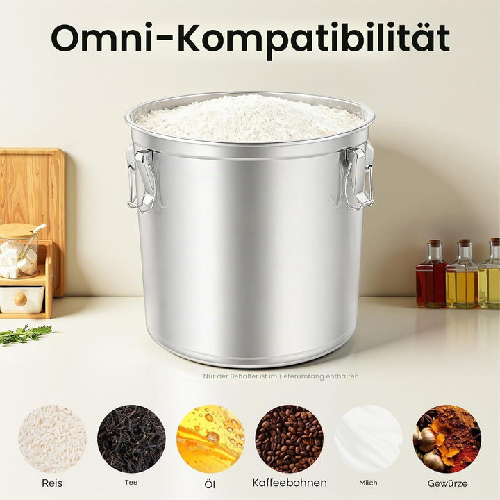 Edelstahl Getreidebehälter, 48L Luftdichter Kanister Lebensmitteln mit Deckel, Küche Edelstahl Eimer