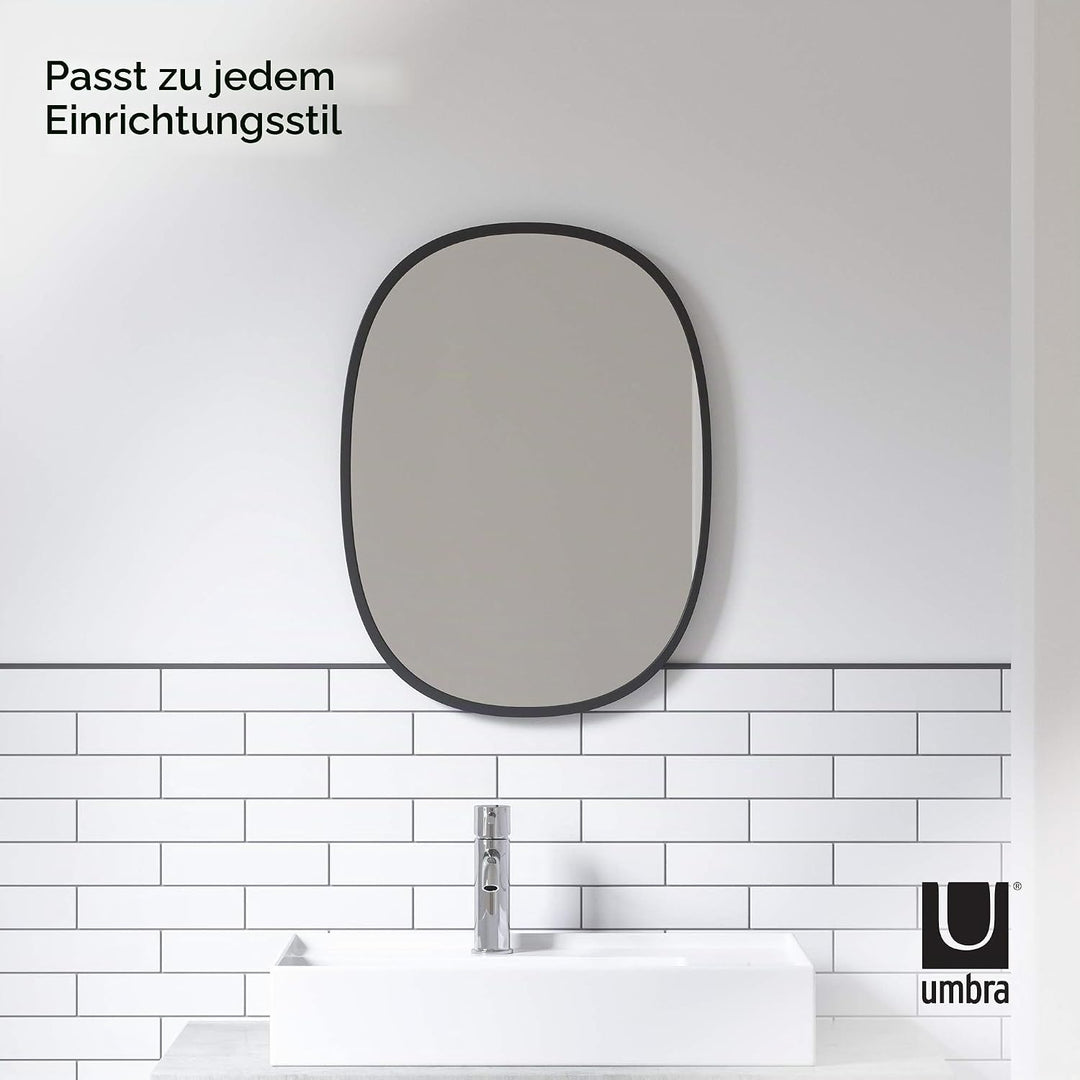 Umbra Hub Wandspiegel – Ovaler Spiegel für Diele, Badezimmer, Wohnzimmer und Mehr, Schwarz, 45x60 cm